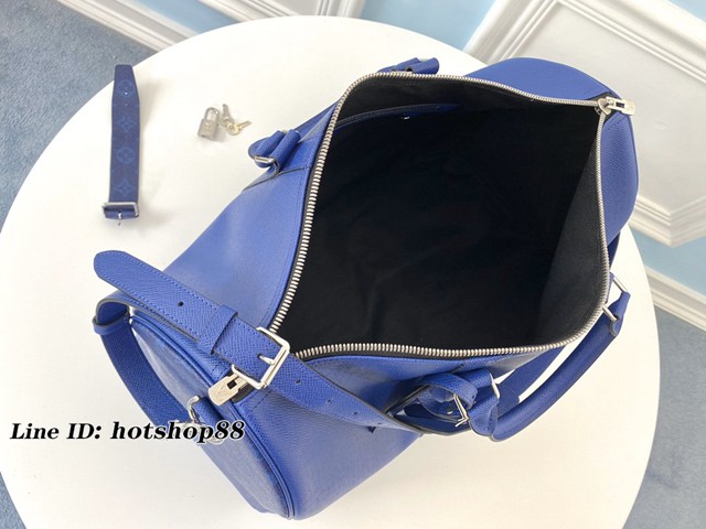 路易威登LV旅行包 M30235藍色 KEEPALL 45旅行袋 LV十字紋皮配花料旅行袋 LV男士手提旅行包 xxlv2402